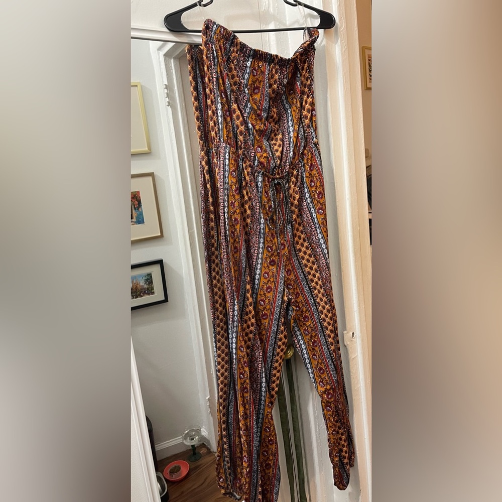 Abstract / Tribal Print Strapless Jumpsuit